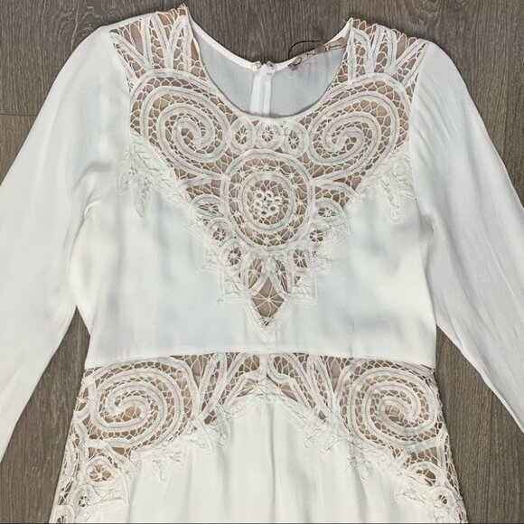 For Love and Lemons Valentina Mini Dress Lace  Flare Sleeve Lace Crochet White - Picture 6 of 16